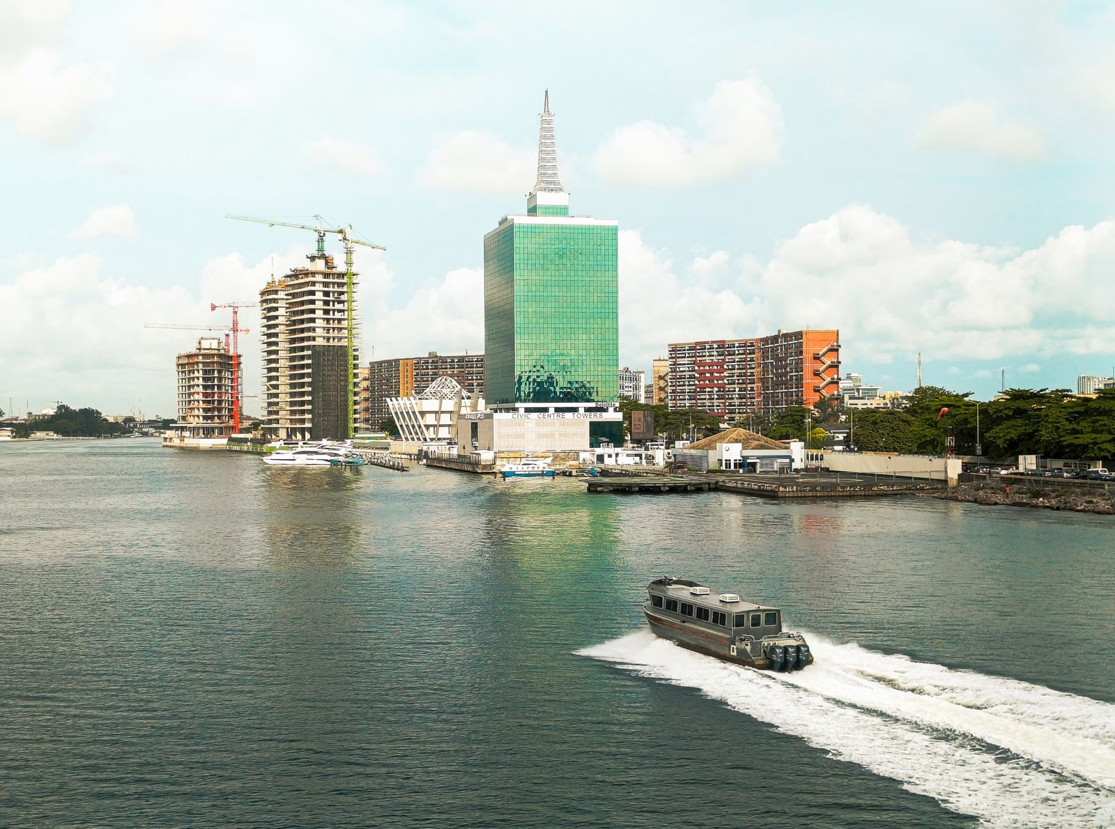 The Lagos skyline across the lagoon.